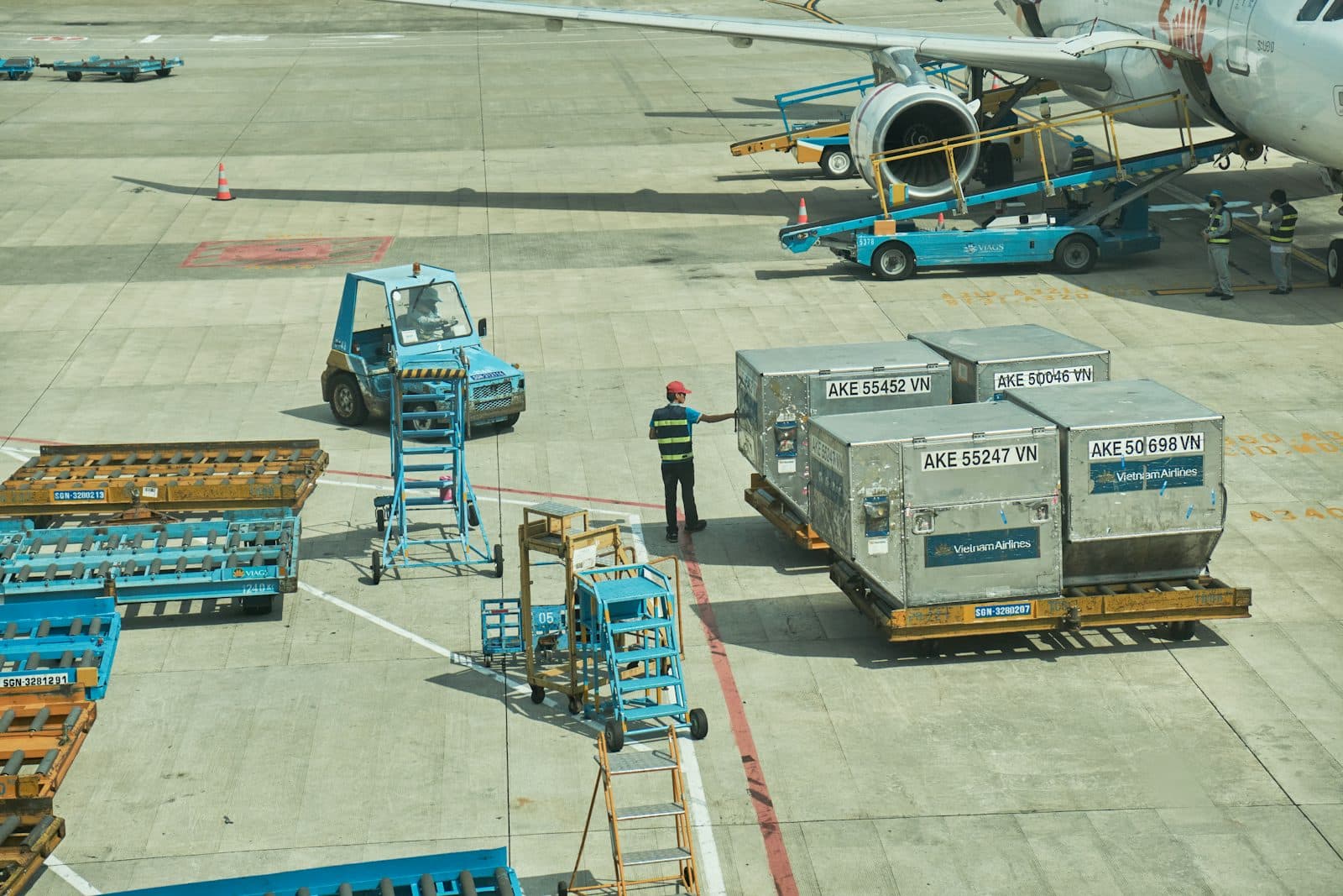 Air cargo containers on an airport apron